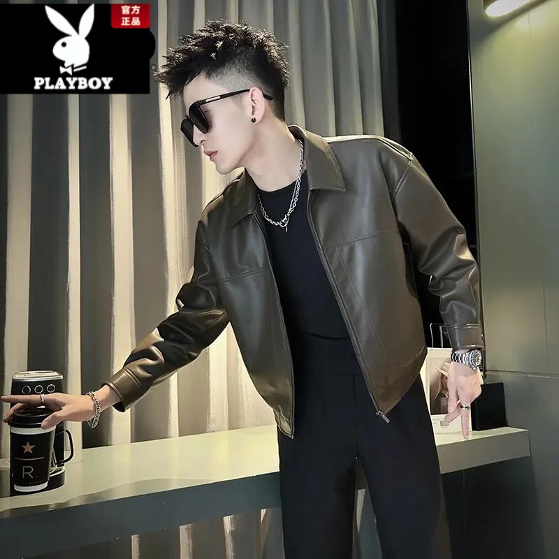 短款皮衣外套男装2025新款秋冬季修身皮夹克翻领休闲潮牌痞帅上衣