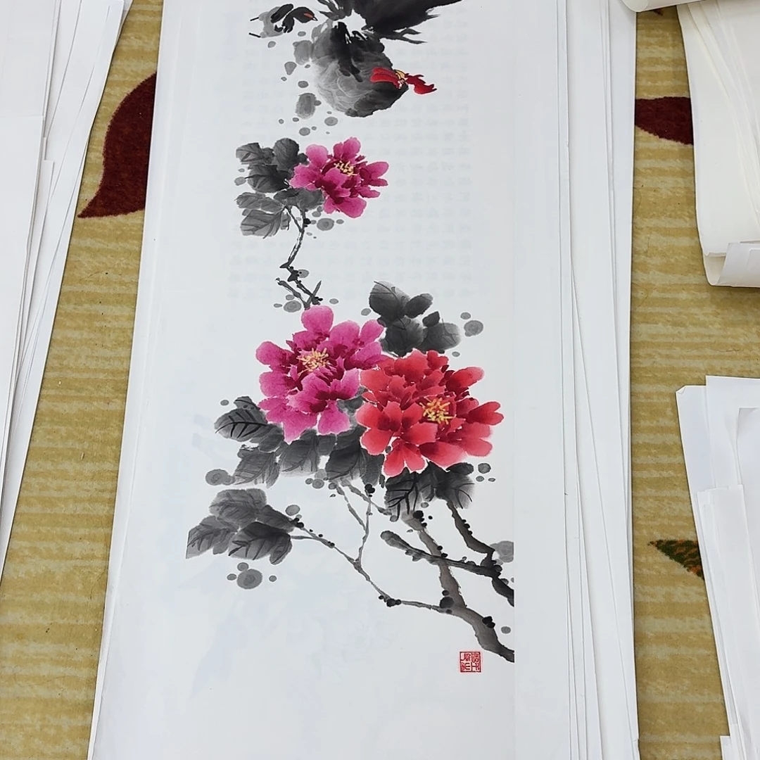 国画四尺对开花鸟一张