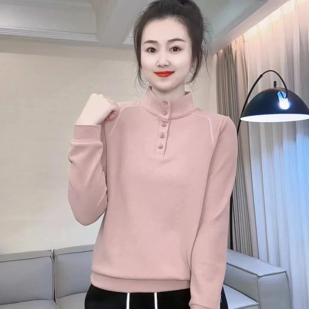 码女新款双面奥绒卫衣2025年长袖时尚休闲百搭半高领气质打底衫