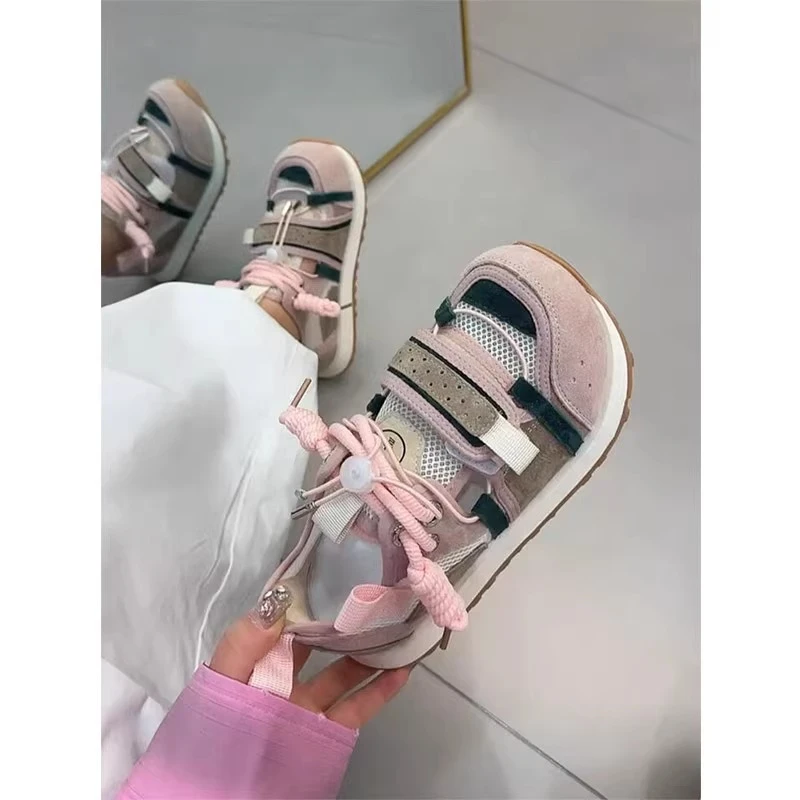 丑萌大头厚底阿甘鞋女2025夏季新款网面透气运动休闲鞋复古德训鞋