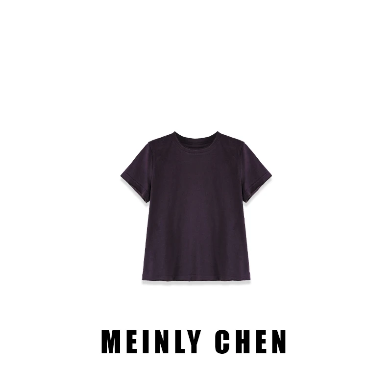 【MEINLY  CHEN】高端设计师款时尚休闲百搭纯色圆领T恤8252211