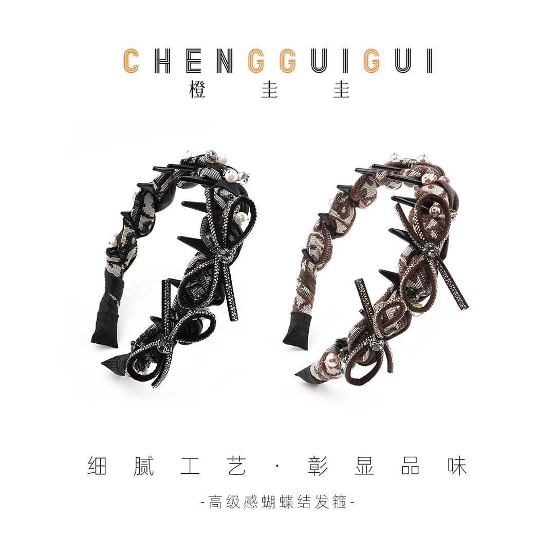 蝴蝶结拼色高级感手工发箍百搭轻奢气质风时尚优雅重工压发发卡
