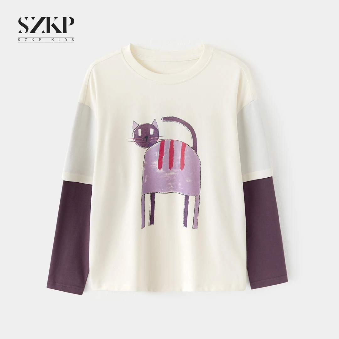 SZKP秋季新款女童假两件打底衫中大童休闲儿童长袖T恤BGYQ553532