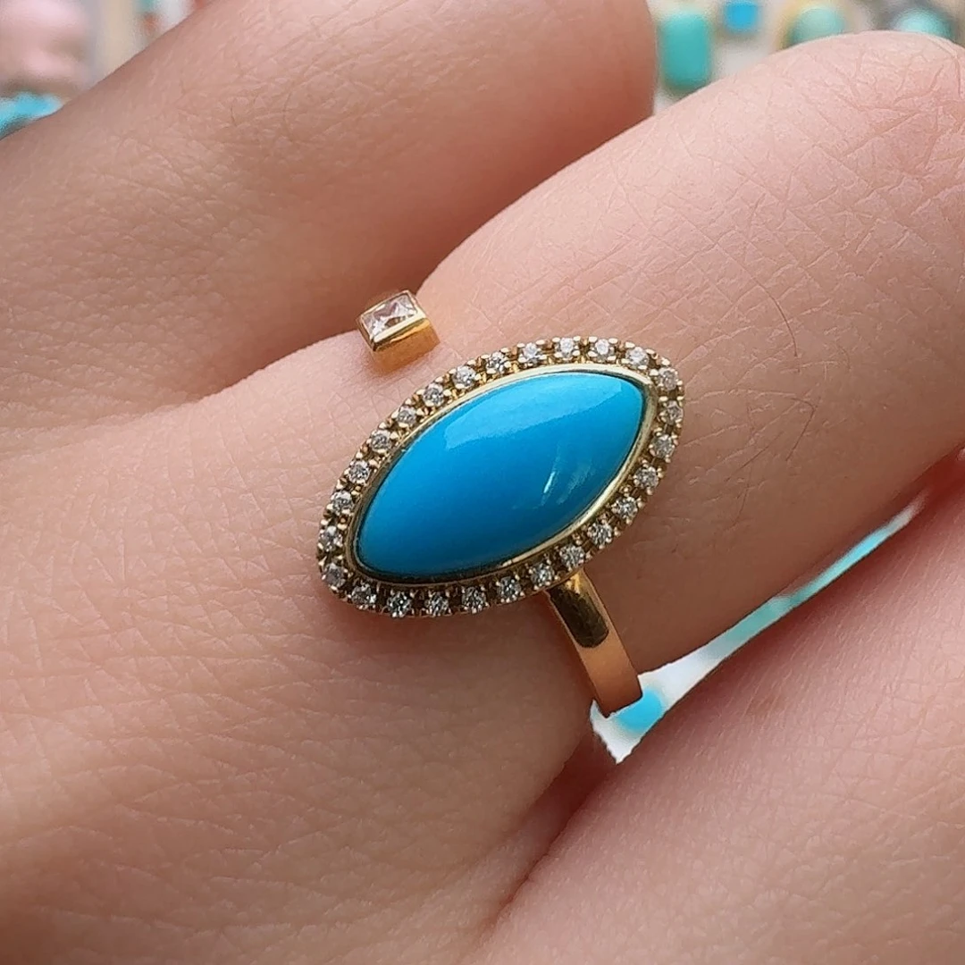 绿松石珠宝奇石18K金镶嵌