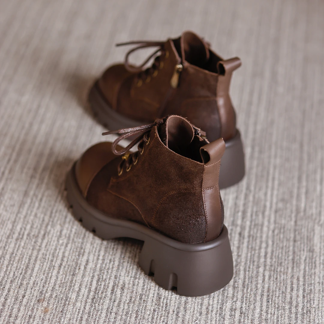 棕色牛皮复古马丁靴女英伦风切尔西靴2025秋季新款厚底真皮短靴女