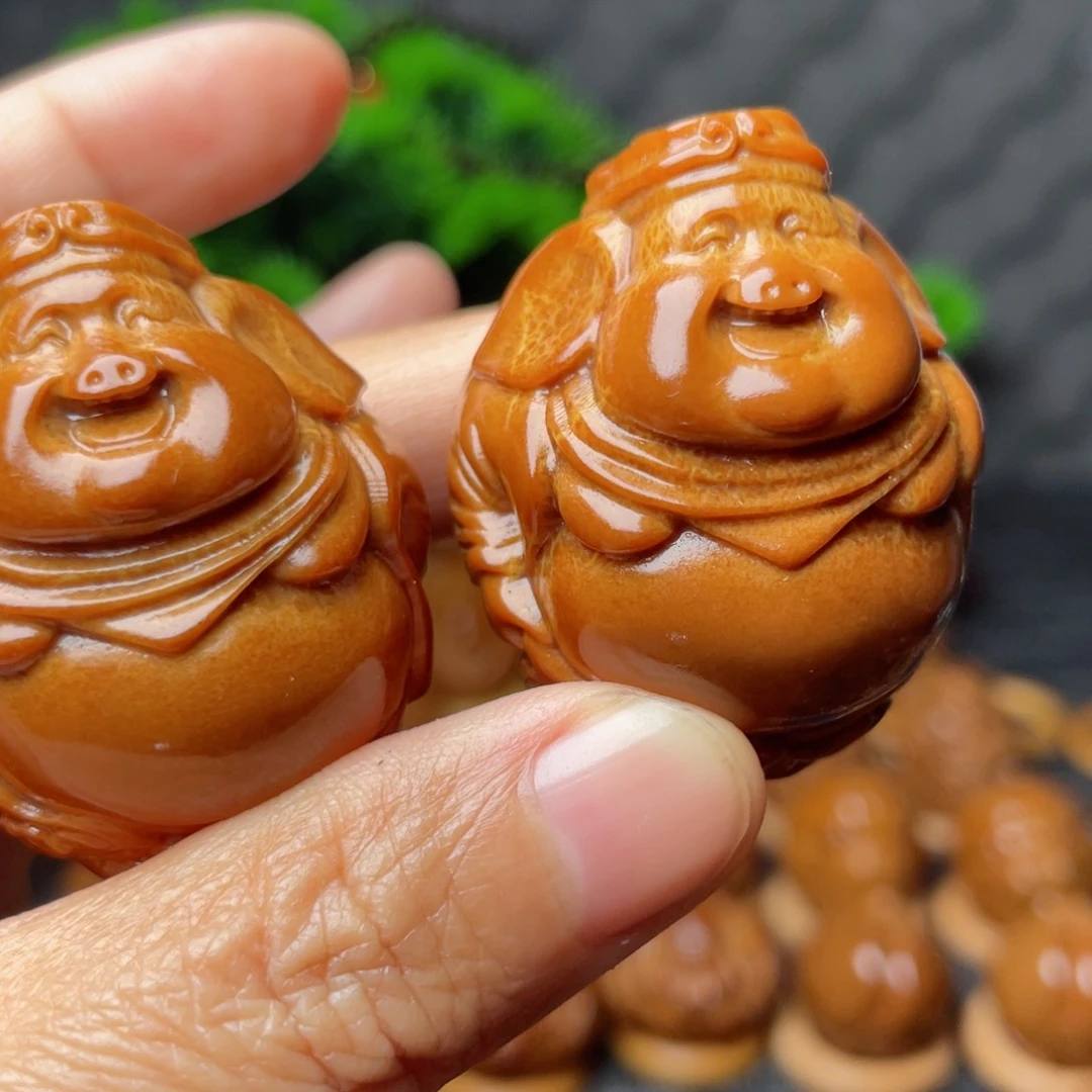 天然印尼大橄榄核雕猪八戒 3.5左右一对手球