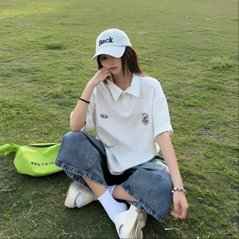 美式休闲POLO短袖T恤男女2025年夏季宽松运动半袖上衣韩版翻领潮