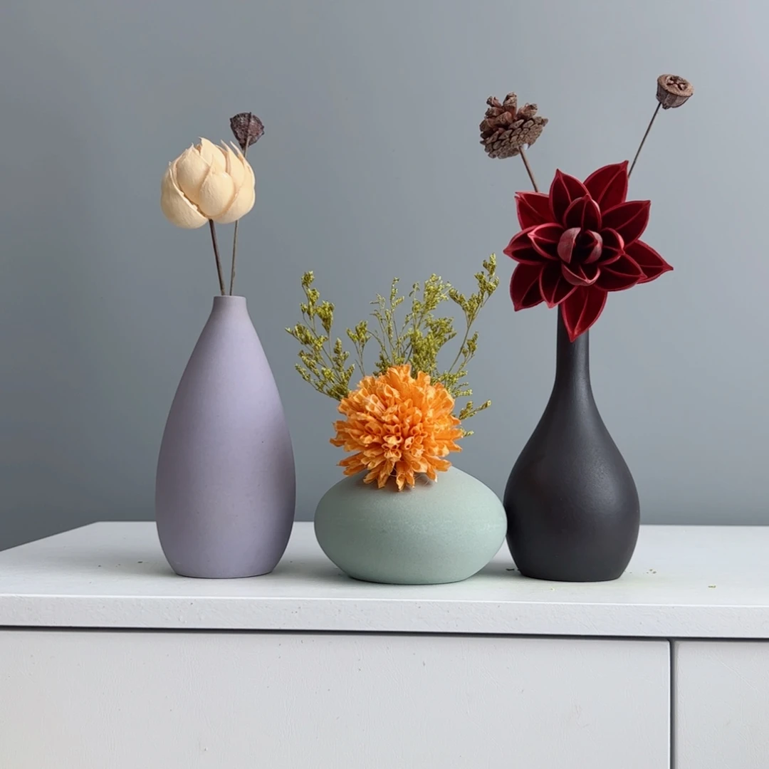 摆件陶瓷小花瓶摆件含花总高约20-30cm
