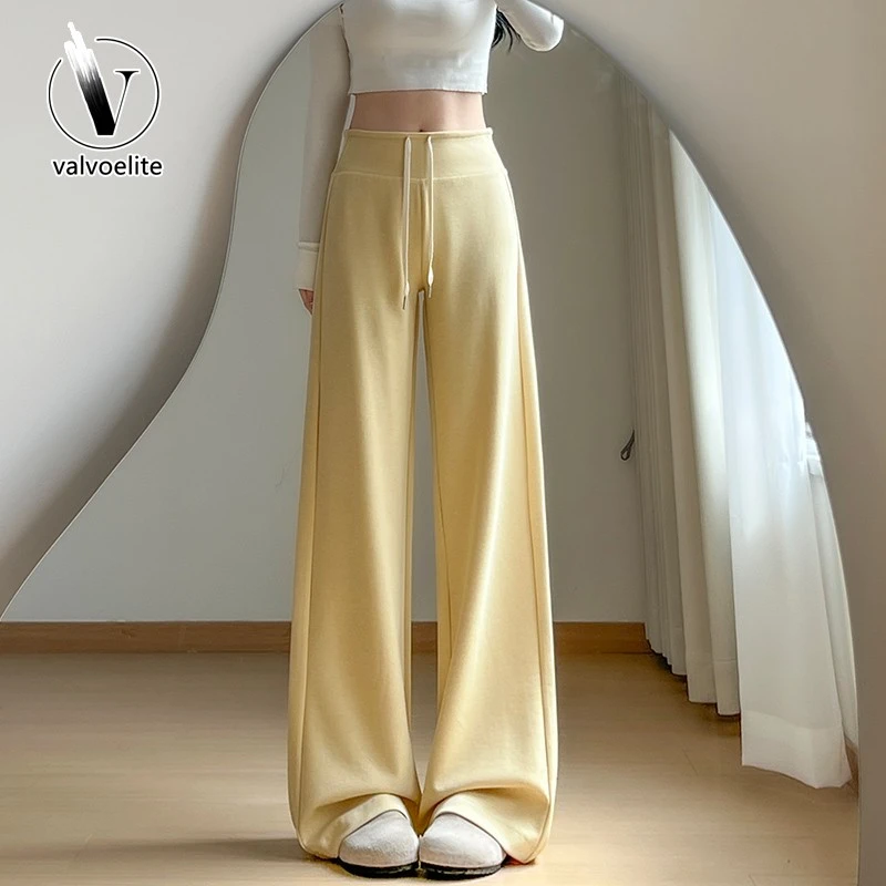 VALVOELITE时尚阔腿裤女春宽松慵懒风直筒休闲裤高腰显瘦运动花苞