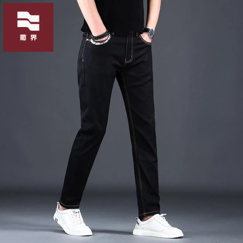 牛仔裤男2025年秋季男装高端弹力修身潮牌黑色小脚休闲男士长裤子