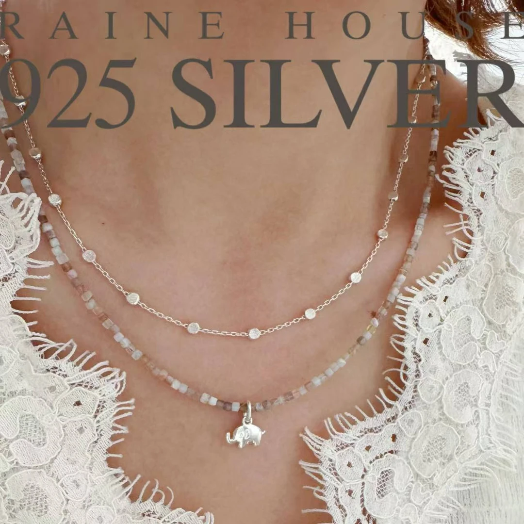 坠链均925银 【波斯象】S925银鎏光感串珠小象吊坠项链42+5cm