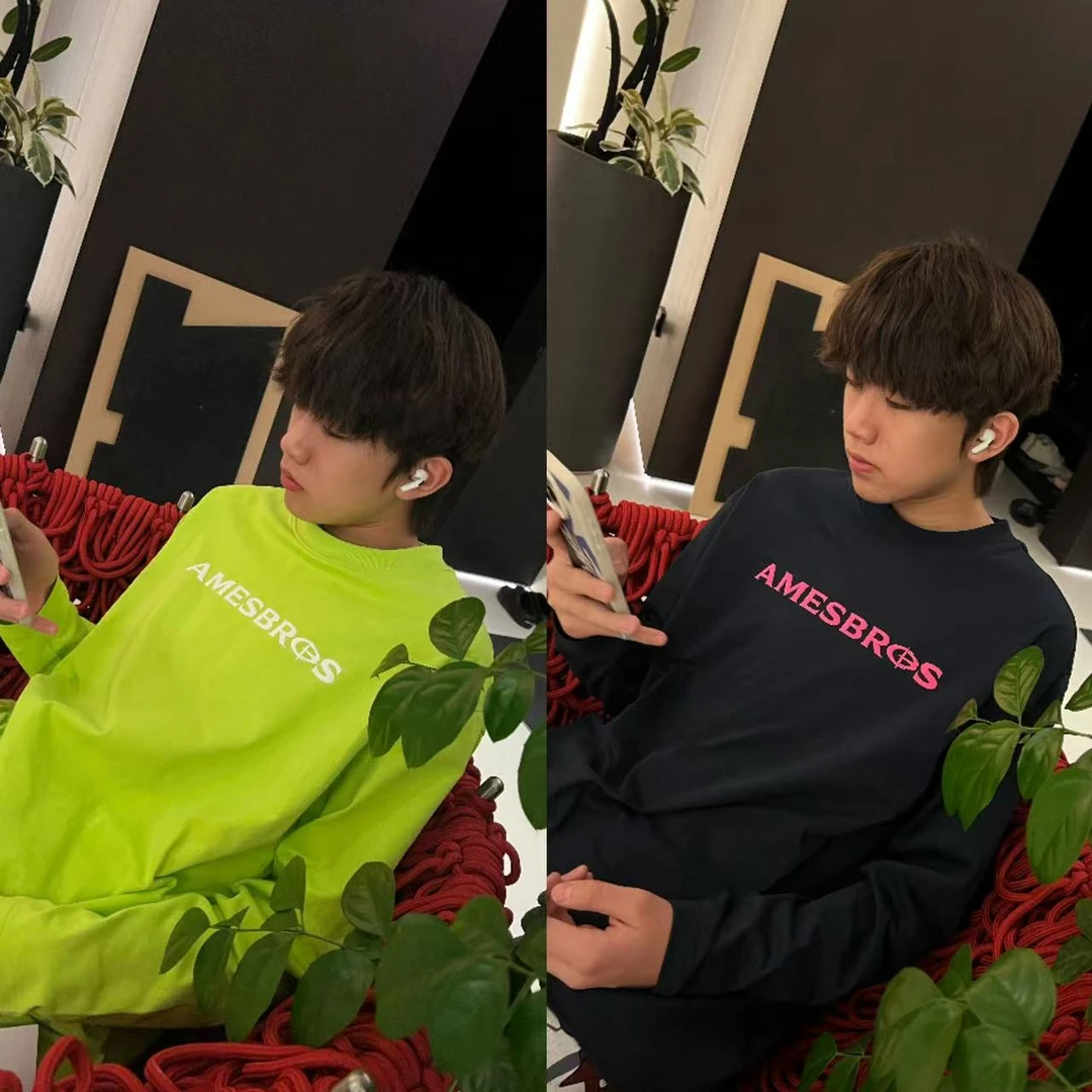 [N]蓝绿灰四色AM彩印字母百搭时尚长袖儿童体恤( 春日满满 )