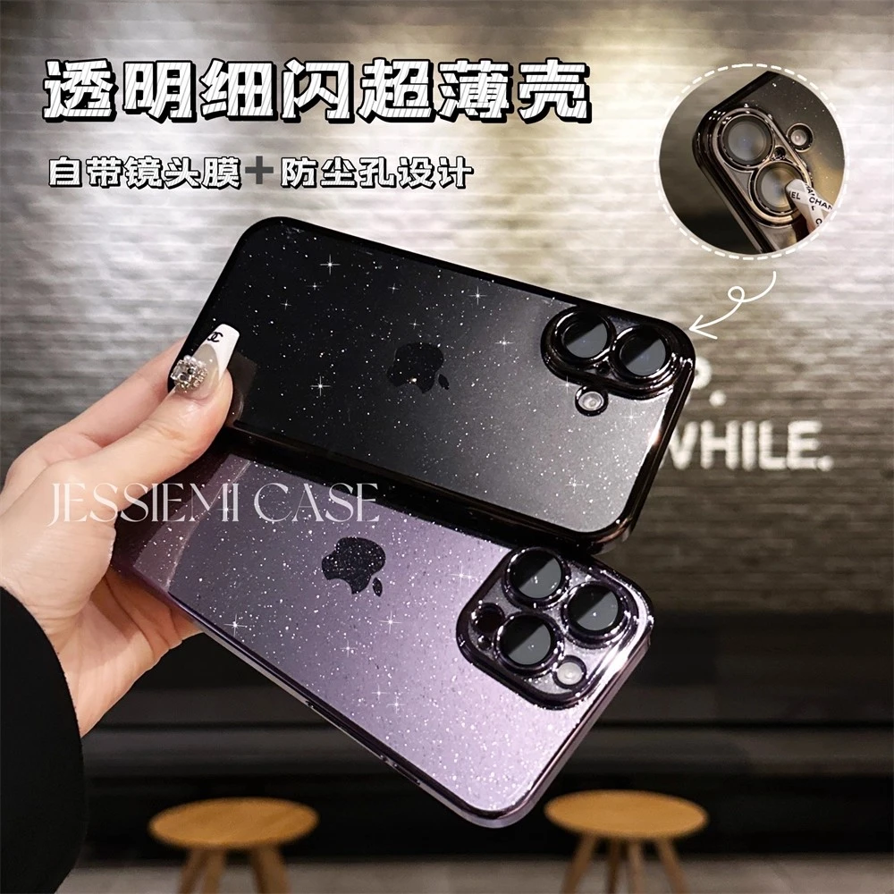 自带镜头膜适用苹果17promax手机壳透明iPhone16超薄硬壳女15全包