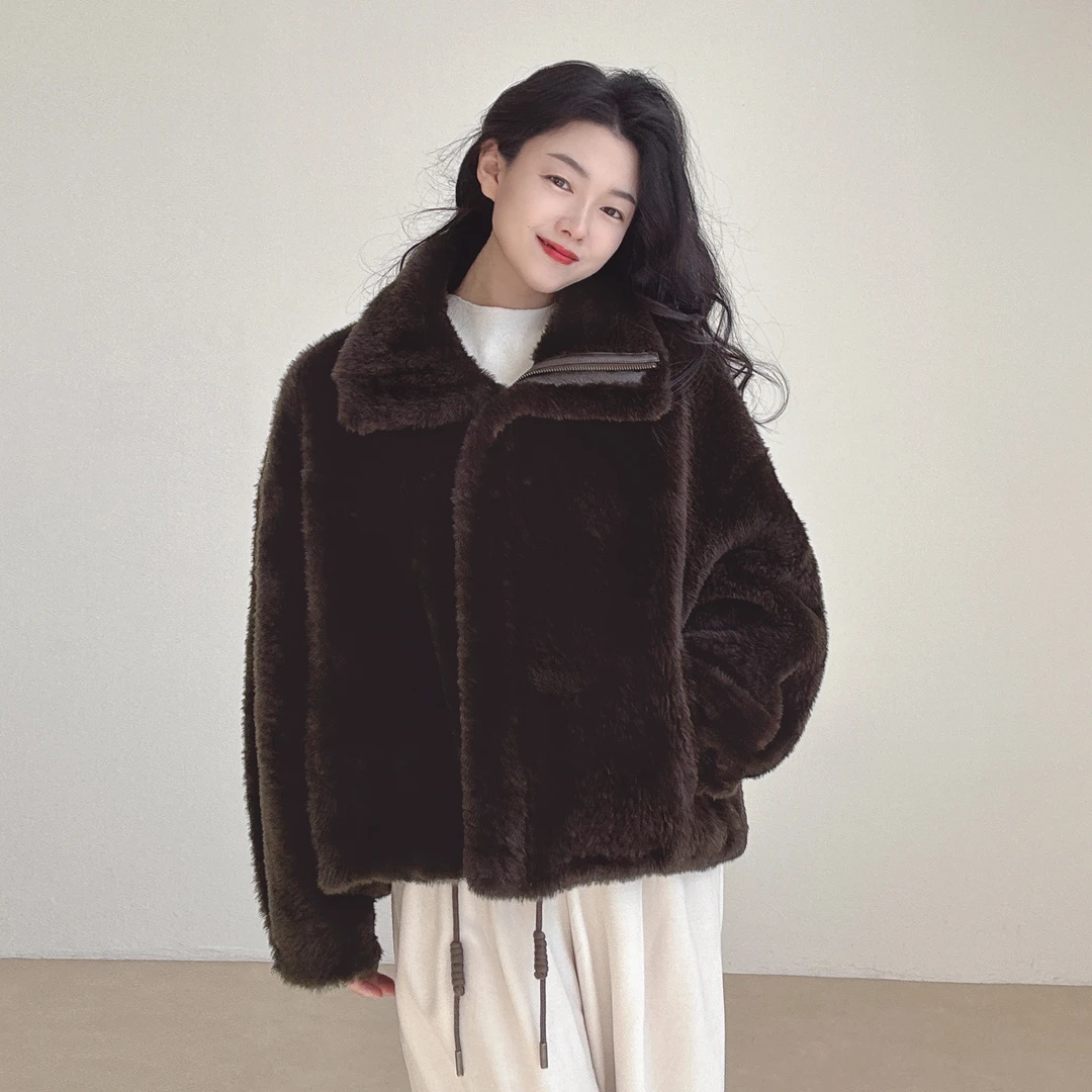 拉贡皮毛一体羊皮羊羔毛进口海宁皮草外套女2025年冬新款短款潮品