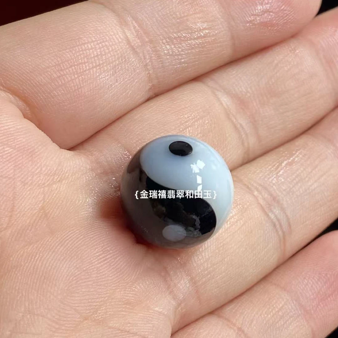 和田玉太极珠卡12mm榫卯结构（工厂自产自销招代理）特色圆珠配珠