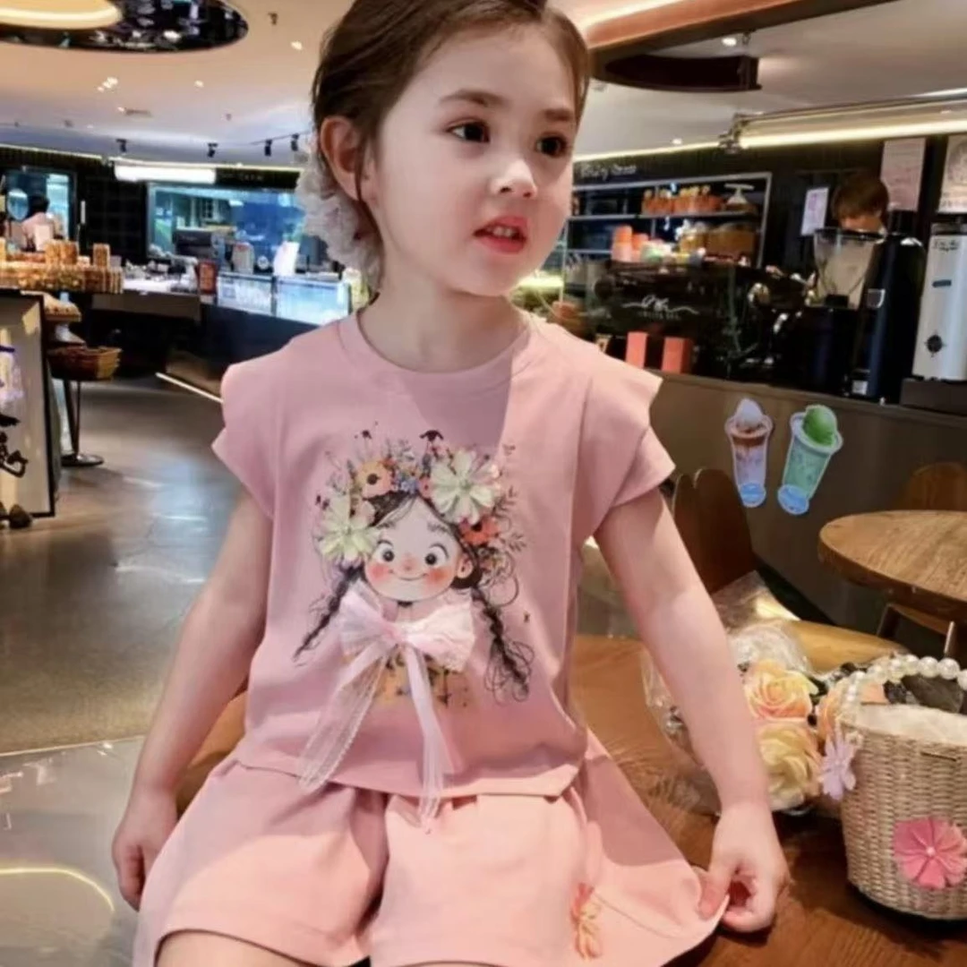 【思晨家】女童套装夏季新款儿童宽松休闲短袖短裤小女孩韩版两件套