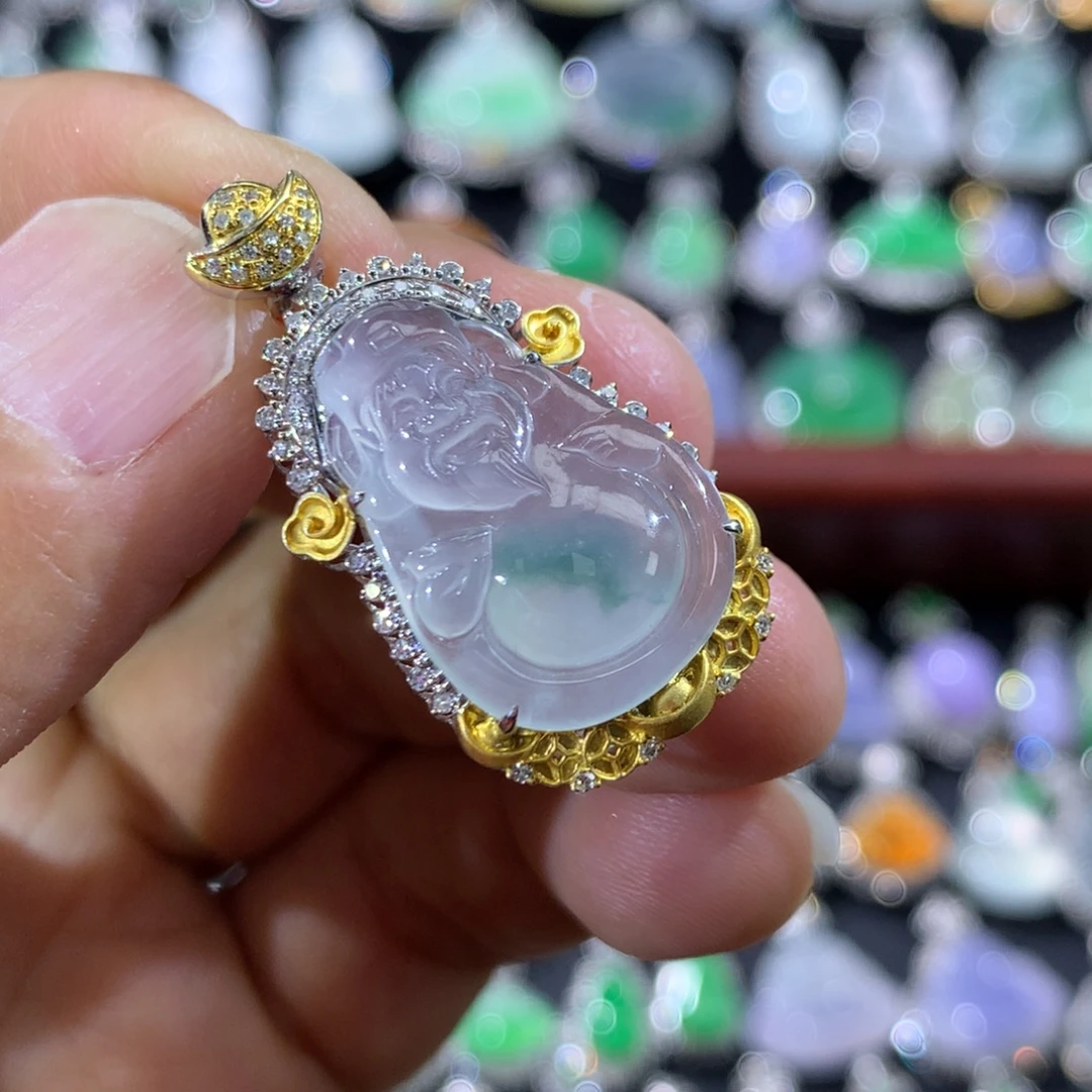 翡翠18K金镶嵌吊坠(不含链)