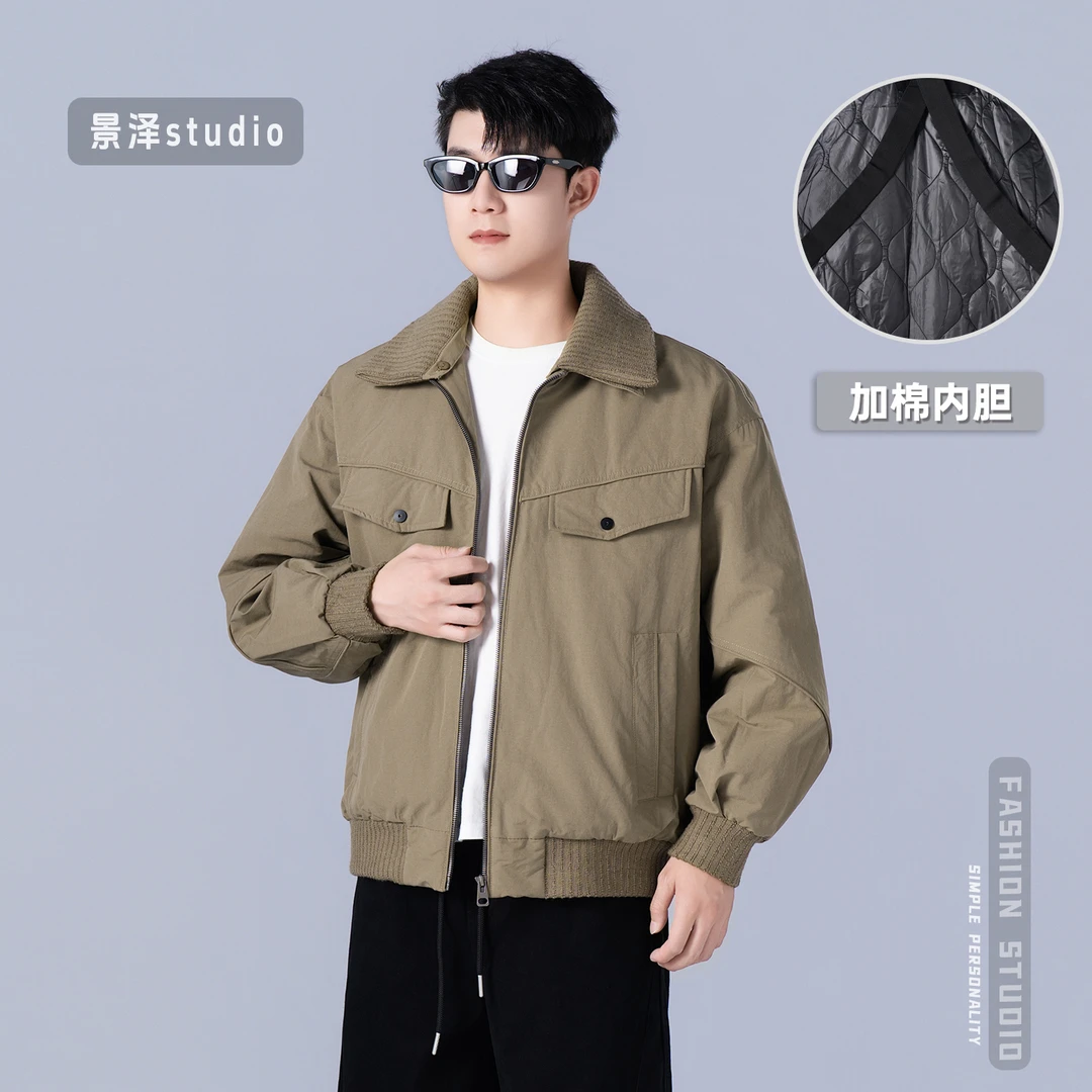 棉服复古老钱风宽松休闲双领拼接设计感美式vintage户外百搭