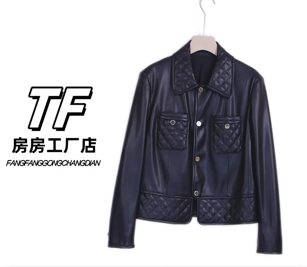 066短款翻领女士冬季春季标准皮衣秋季工装风皮夹克休闲