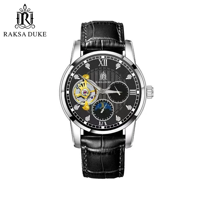 【安总补贴】罗萨公爵九飞系列-日月星辰陀飞轮男士镂空机械表-SS