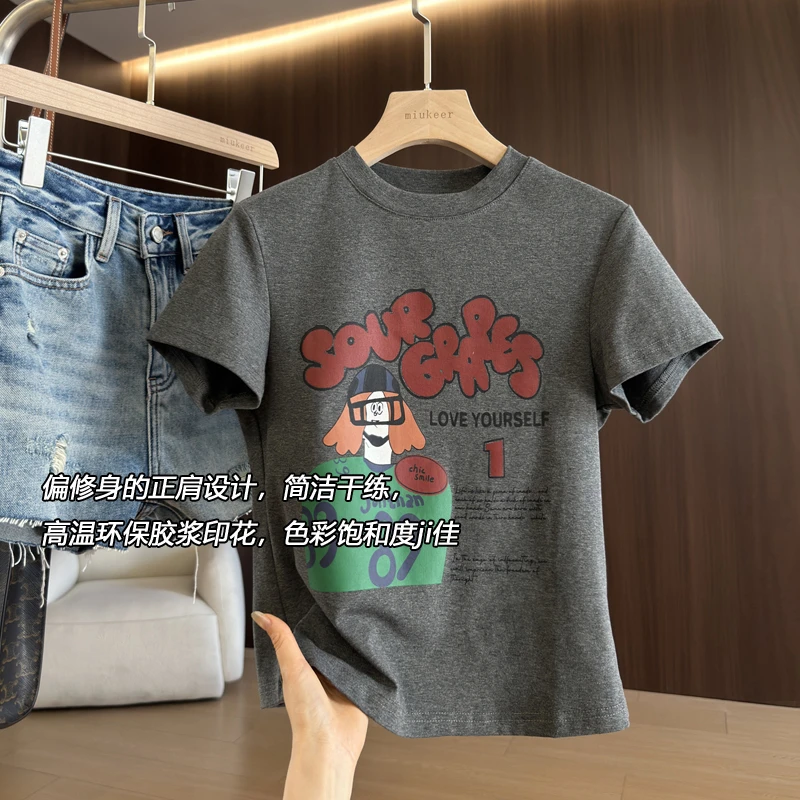 博主体质~修身廓形美式印花运动员短袖T恤女干练利落轻氧显瘦小衫