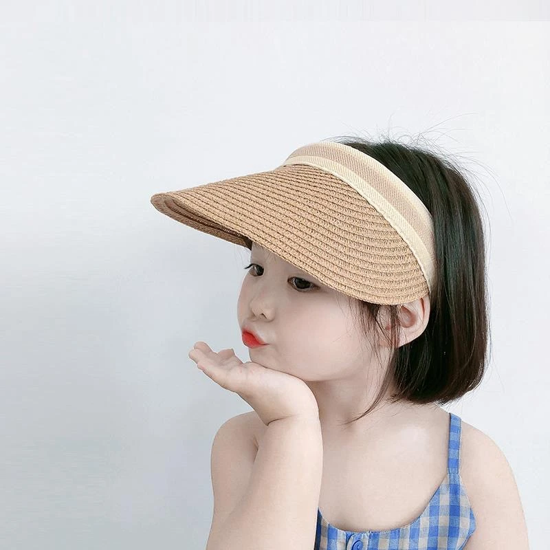 儿童防晒帽夏季大帽檐遮阳空顶草帽女童宝宝时尚无顶鸭舌太阳帽子