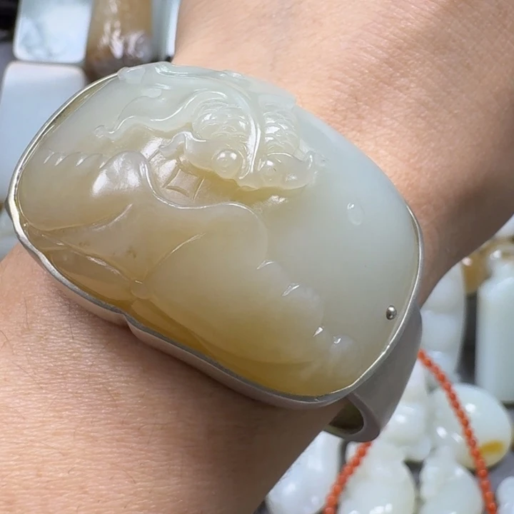 和田玉手镯银S925镶嵌