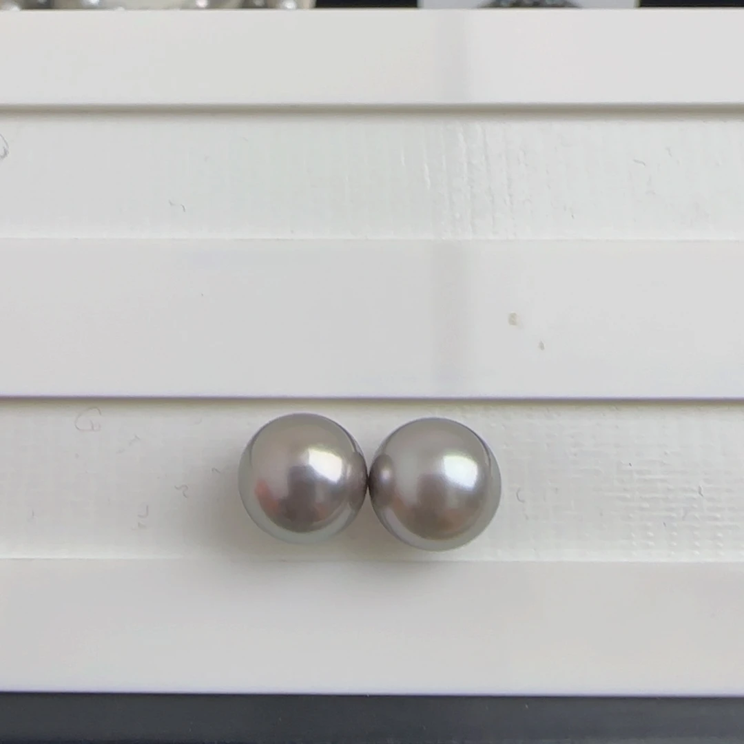 海水珍珠裸珠大溪地铂金灰对珠10-11近圆