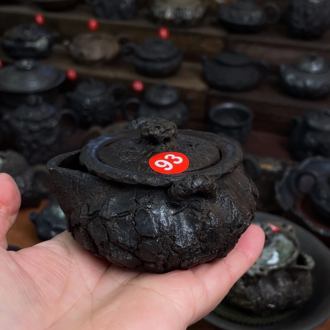 壶手捏复烧爆裂纹柴烧宝瓶