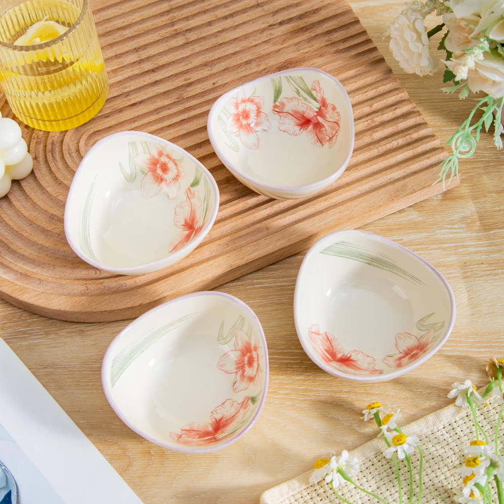 家用陶瓷餐具美二烧釉下彩画沙系列三足味碟蘸料碟蘸酱碟