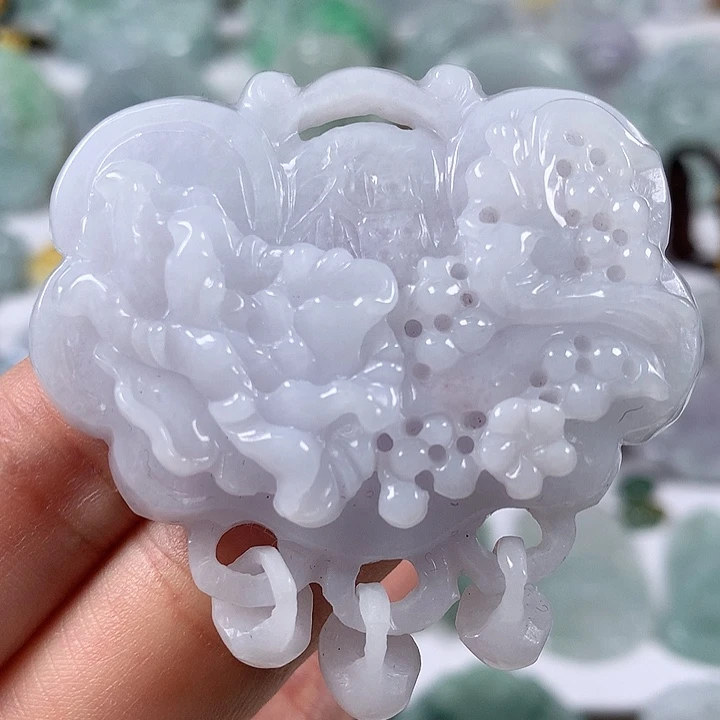 颈饰未镶嵌翡翠花开富贵如意锁福利