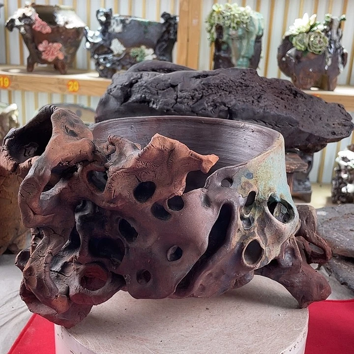 紫砂花盆景德镇陶瓷 孤品