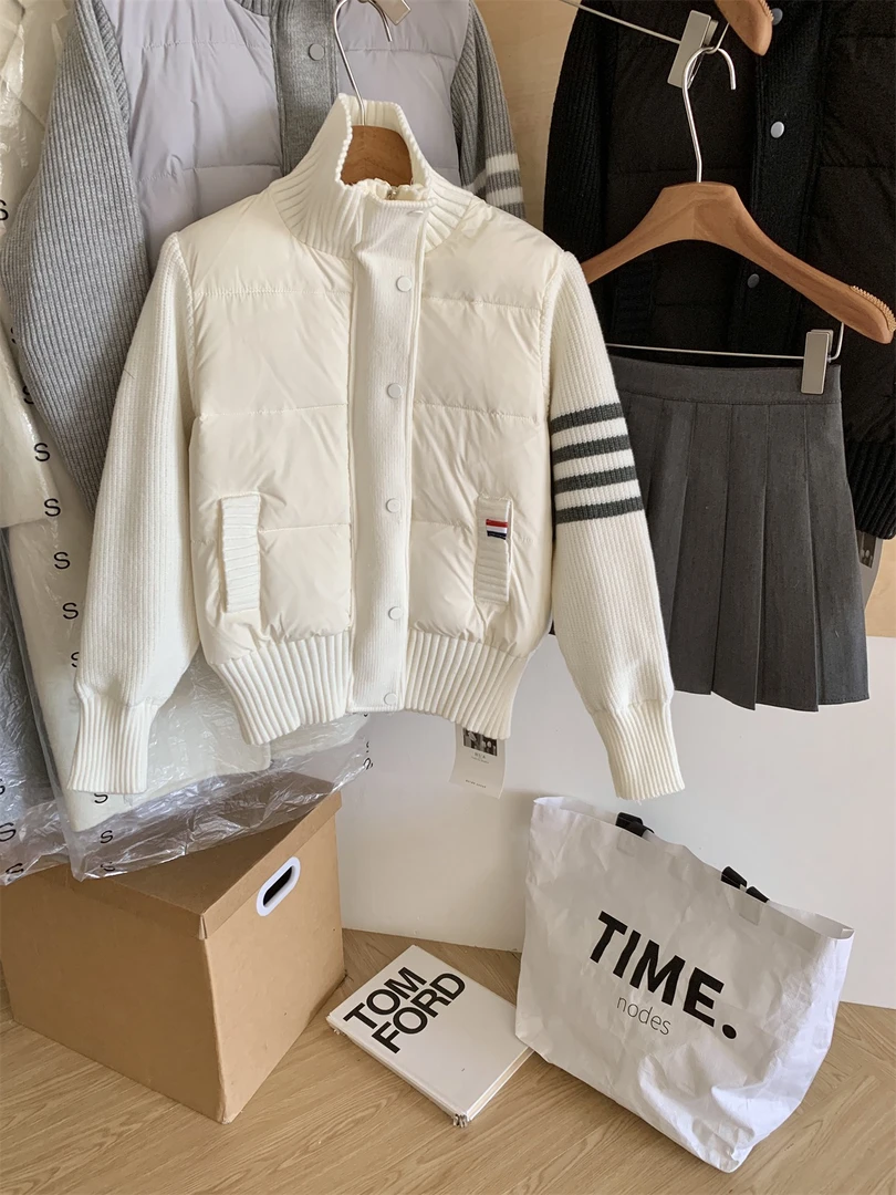 2025新款拼接针织立领反季棉服女短款小个子冬季外套潮