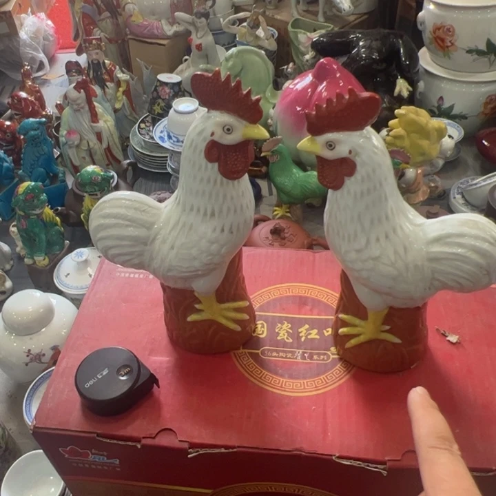 瓷片27厘米高度公鸡一对