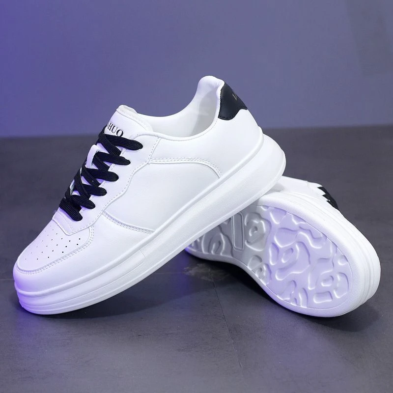 情侣款轻便厚底皮面轻奢男鞋系带潮流百搭增高小白鞋休闲板鞋男款