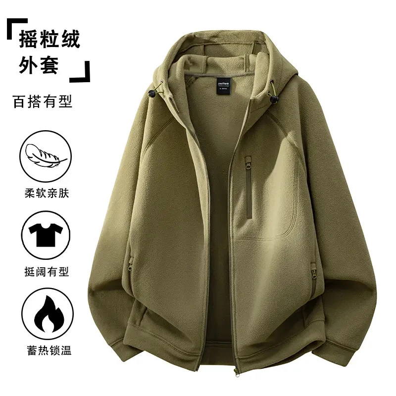 收口袖秋冬常规连帽百搭男士夹克常规款宽松型摇粒绒