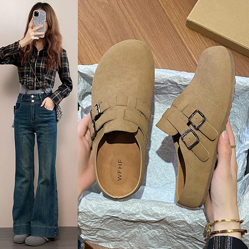 厚底网红勃肯鞋女款2025新款爆款软底百搭博肯软木增高半包头拖女