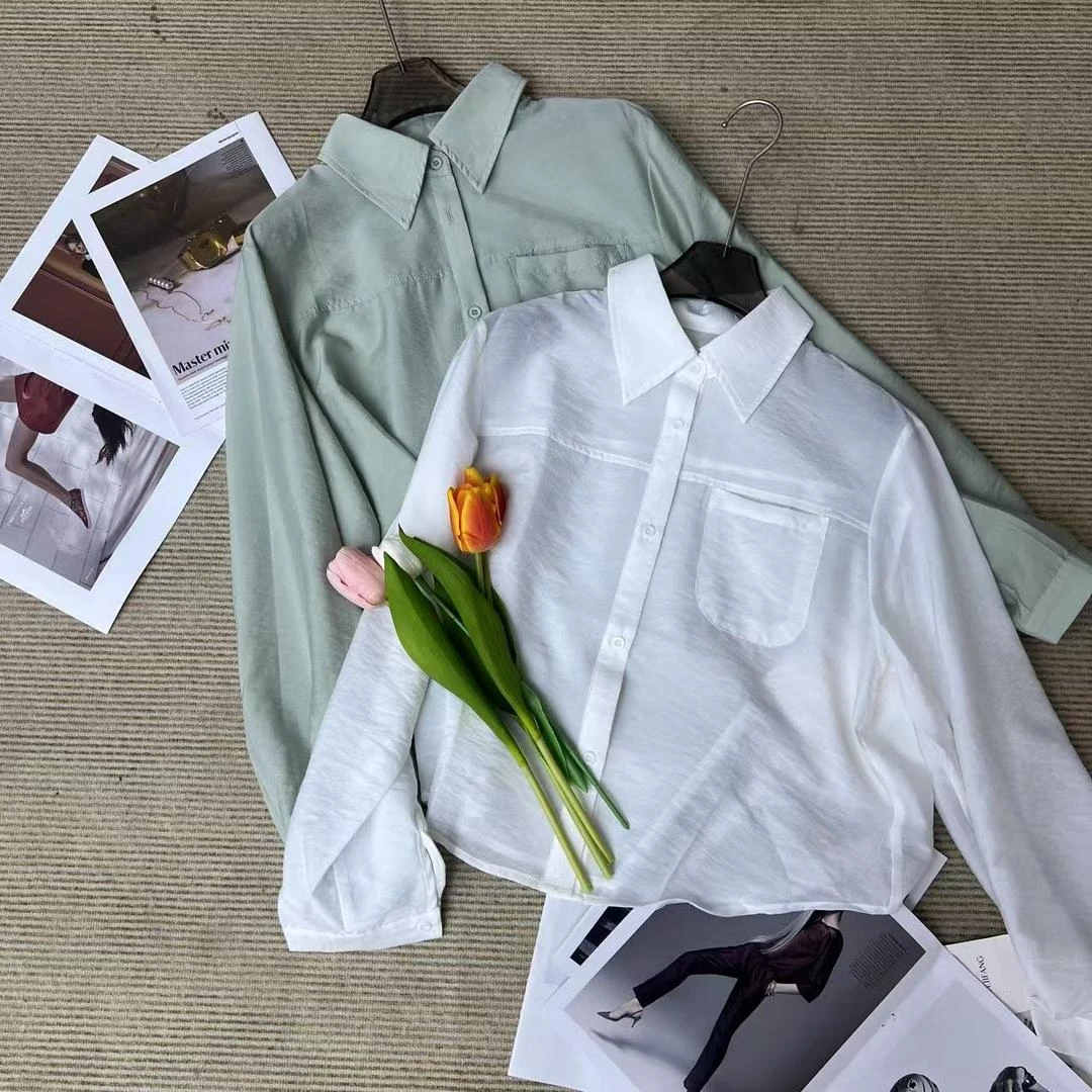 薄款百搭短款夏季长袖衬衫-240571