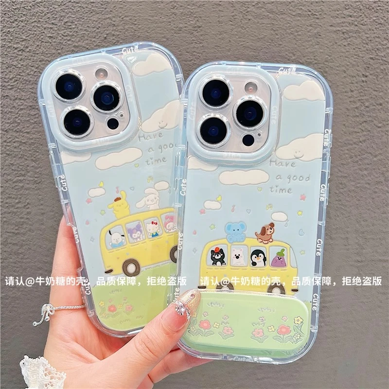 动物巴士镜面支架适用苹果16promax手机壳华为vivo新款小米15OPPO