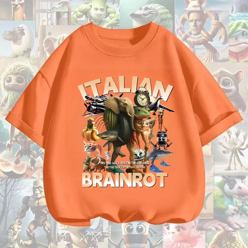 儿童夏季短袖T恤 山海经木棍人印花圆领洋气潮牌男女童纯棉半袖衫