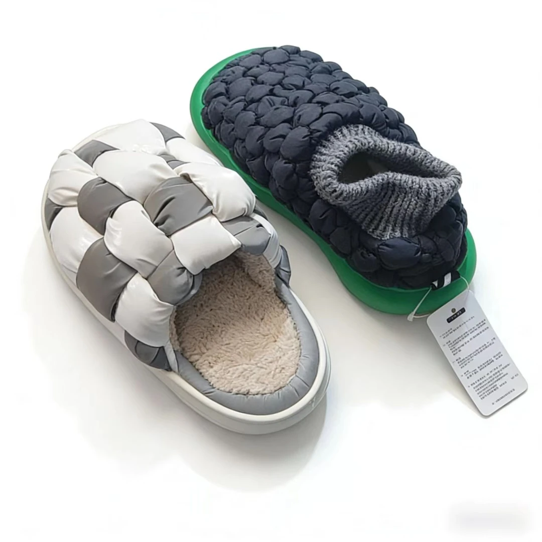 买一送一新款泡芙拖鞋女包跟秋冬季保暖加绒室内家居情侣踩