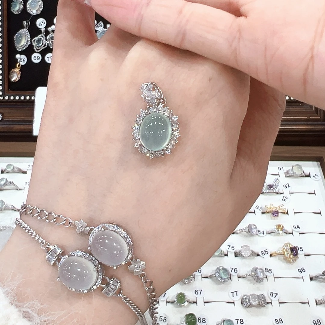 蛇纹石玉银S925镀金镶嵌戒指