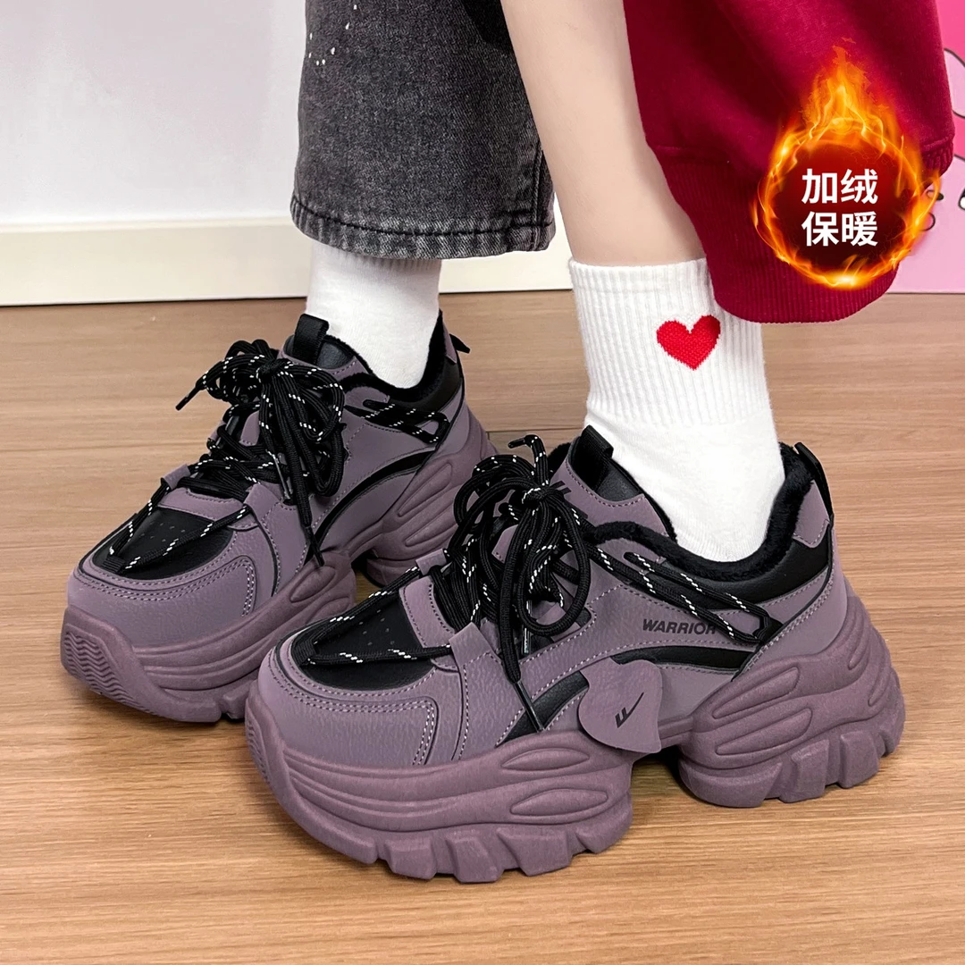 回力加绒紫色老爹鞋子女2026新款秋冬爆款百搭加厚保暖增高运动鞋