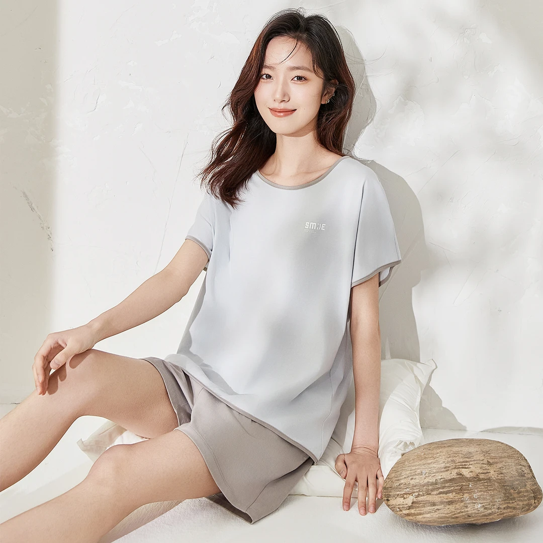 顶瓜瓜睡衣女短袖短裤纯棉夏季圆领睡衣套装家居服条纹宽松全棉