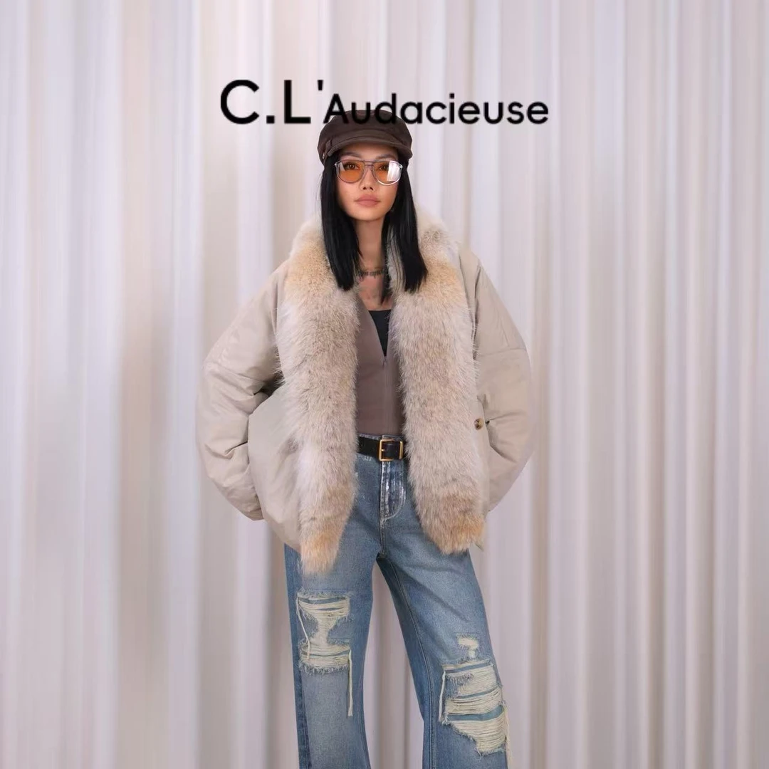 C.L'Audacieuse 秋冬羽绒服女士青根貂大毛领加绒加厚 CL25C554