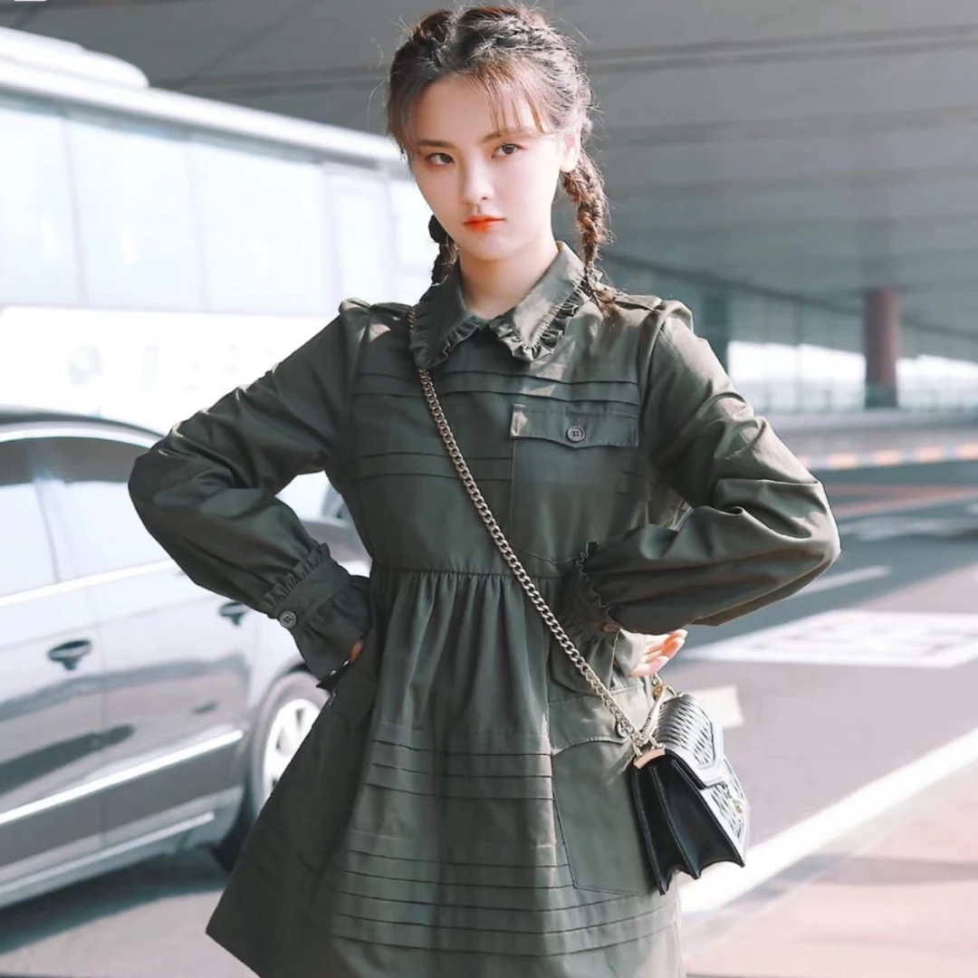 99新 AMIPARIS miumiu 军绿色娃娃裙连衣裙 42码