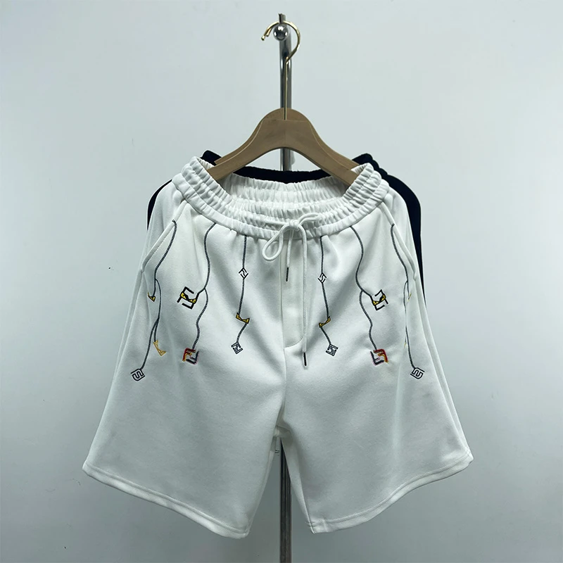 2025夏季新款刺绣休闲短裤男款潮牌直筒五分裤ins男士运动沙滩裤