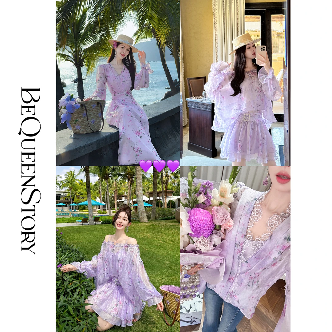 余潇潇【薰衣草幻想】轻奢度假风印花套装&连衣裙&花边上衣