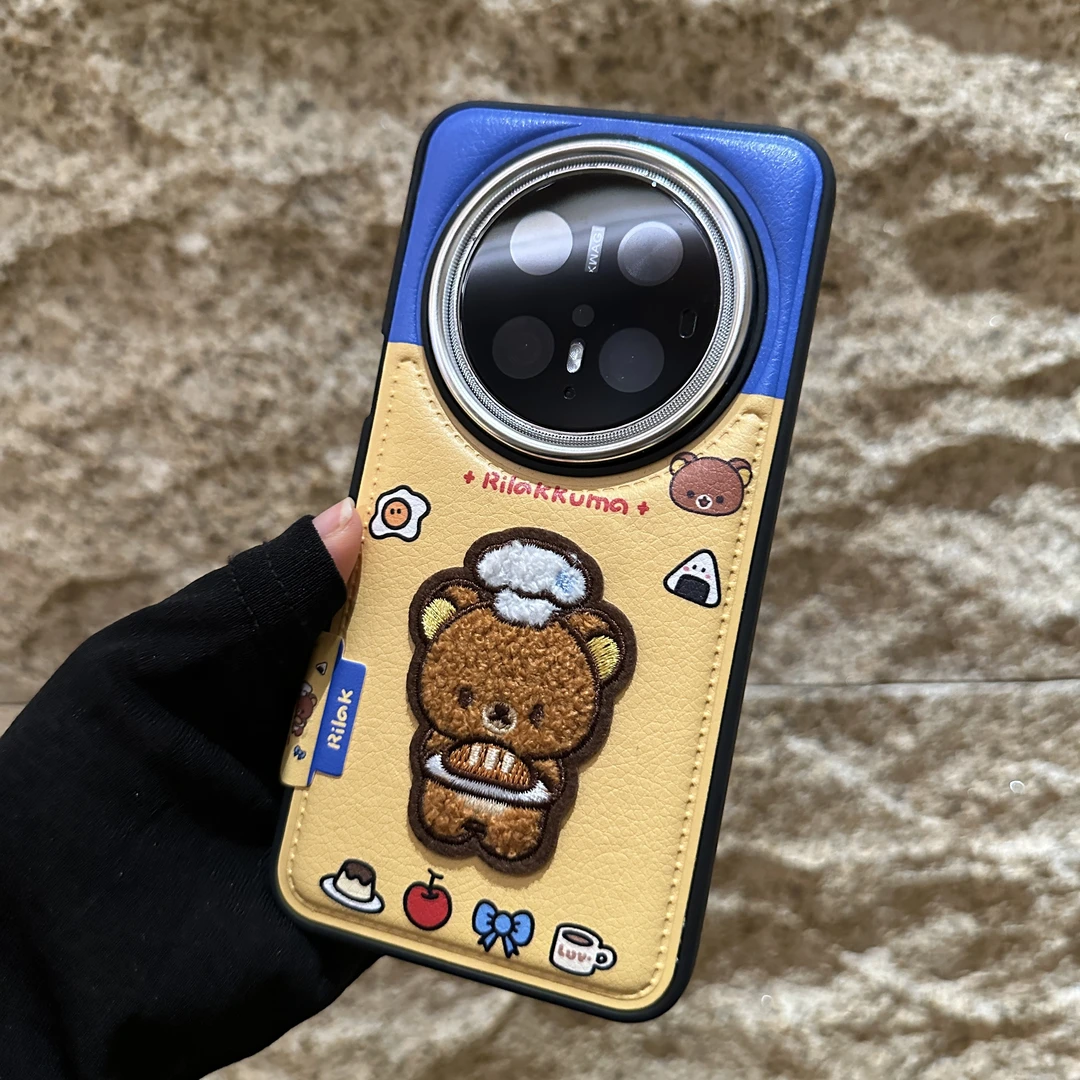 适用华为mate70pro手机壳新款皮质小熊mate60可爱pura80/70防摔套