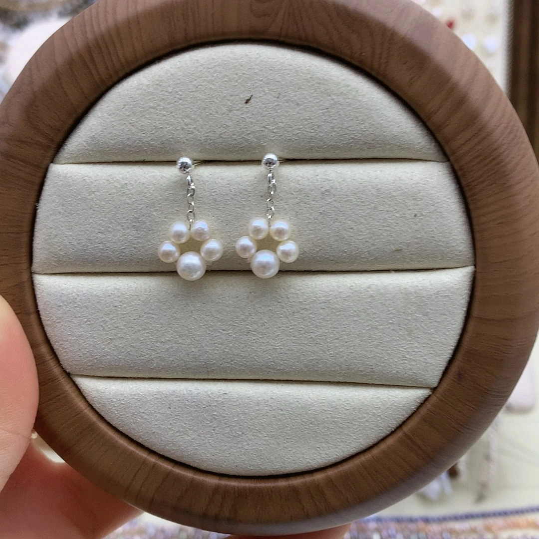 银S925镶嵌淡水珍珠耳饰